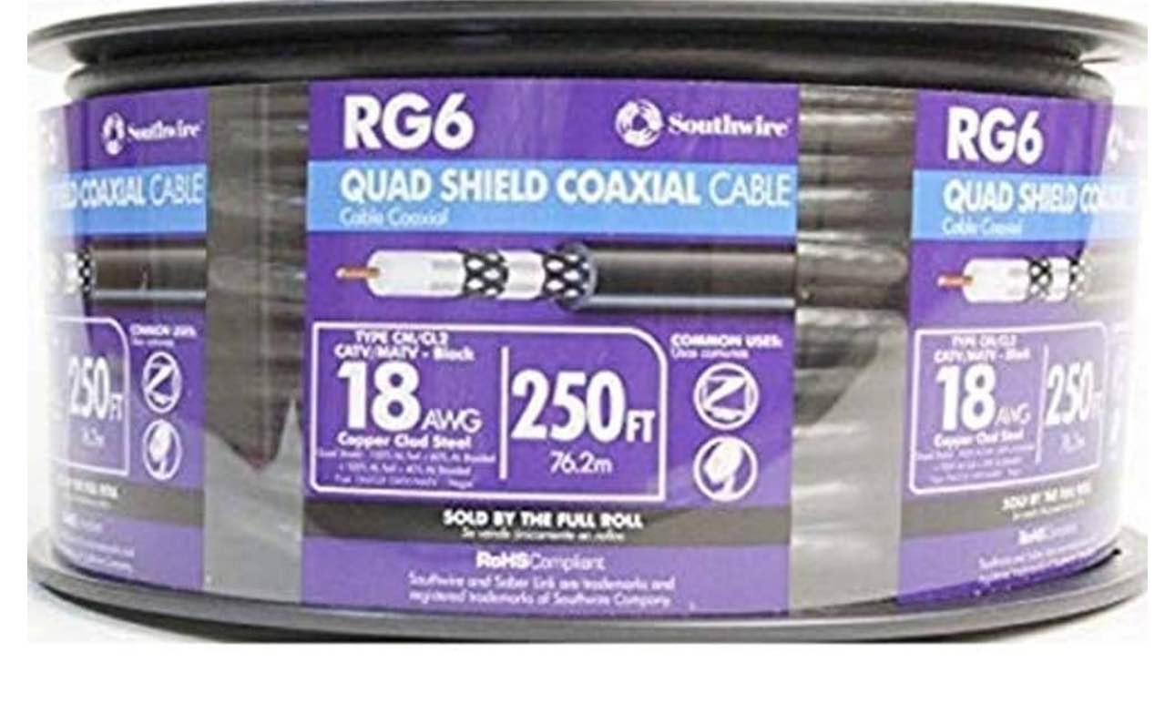 Woods 56918447 Rg6 Quad Shield CATV Communication Cable 250 Ft Reel, 250'