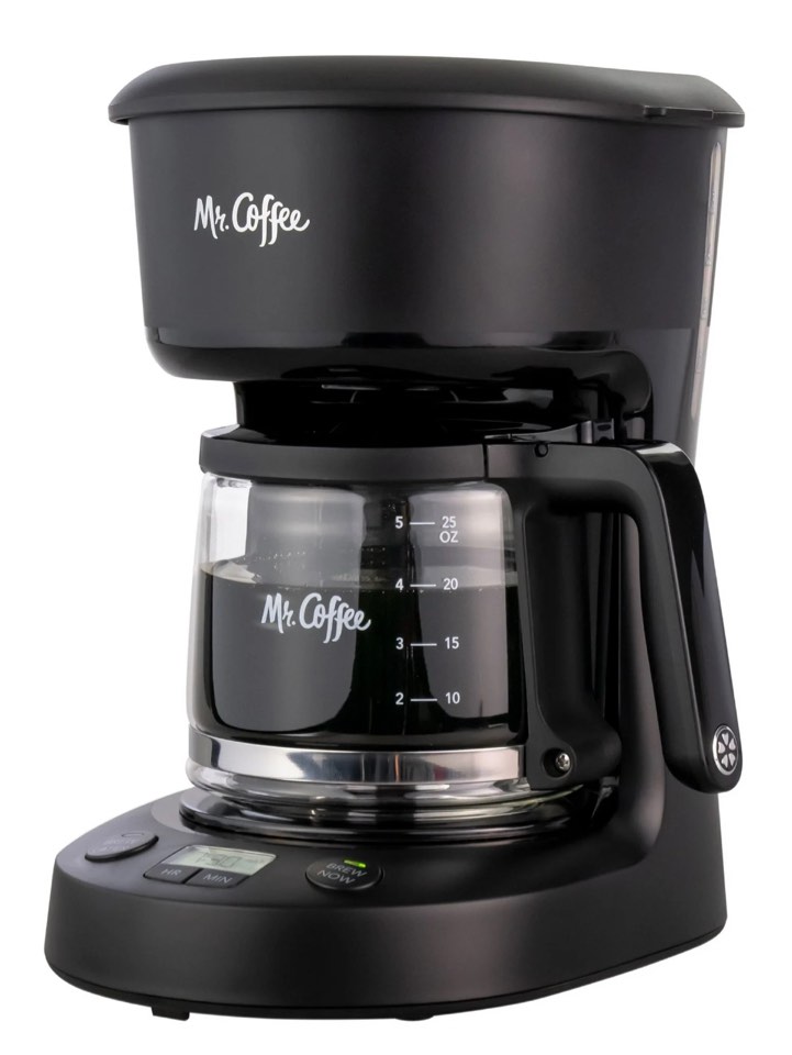 Mr. Coffee 5-Cup Programmable Coffee Maker, 25 oz. Mini Brew, Brew Now or Later, Black