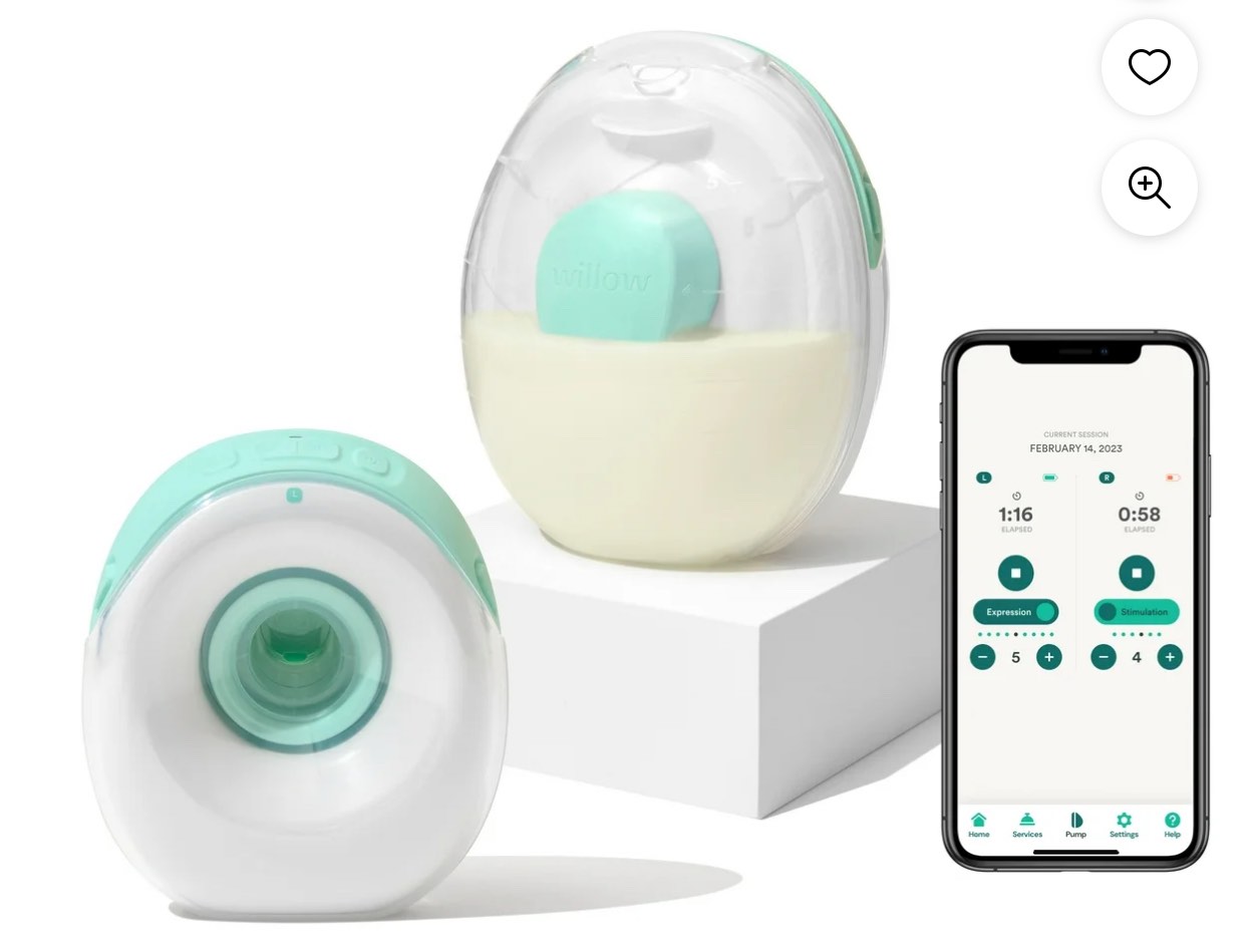 Willow Go Wearable Cord Free Double Electric Breast Pump, Clear