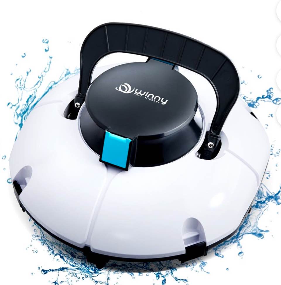 Cordless Robotic Pool Cleaner, Winny Pool Cleaner Automatic Pool Vacuum with Dual Filters, 80 Mins Runtime, Ideal for Flat Above Pools Up to 645 Sq.Ft (White and Green)