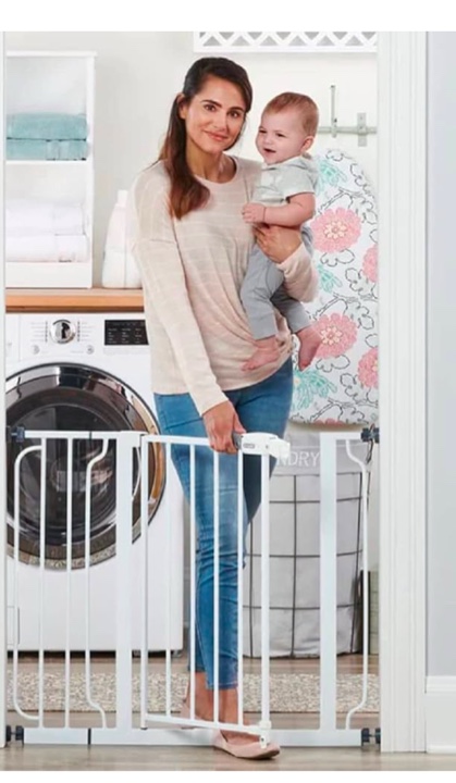 Regalo Easy Step Walk Thru Baby Gate, 38.5-Inch Wide, Includes 6-Inch Extension Kit, Pressure Mount Kit, Wall Cups