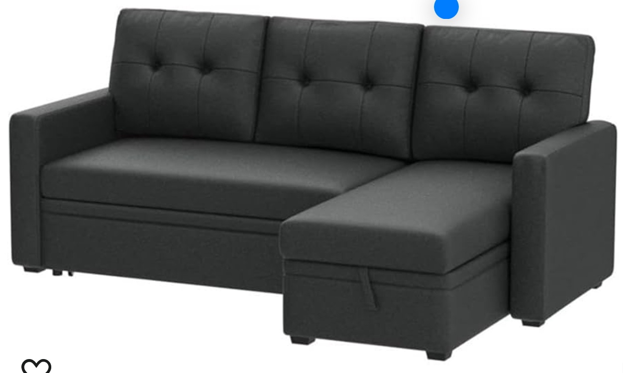 Devion Furniture L-Shaped Polyester Fabric Reversible, Easy Convertible Pull-Out Sleeper Sectional Sofa/Storage Chaise with Tufted Back Cushions and Track Arms in Dark Gray