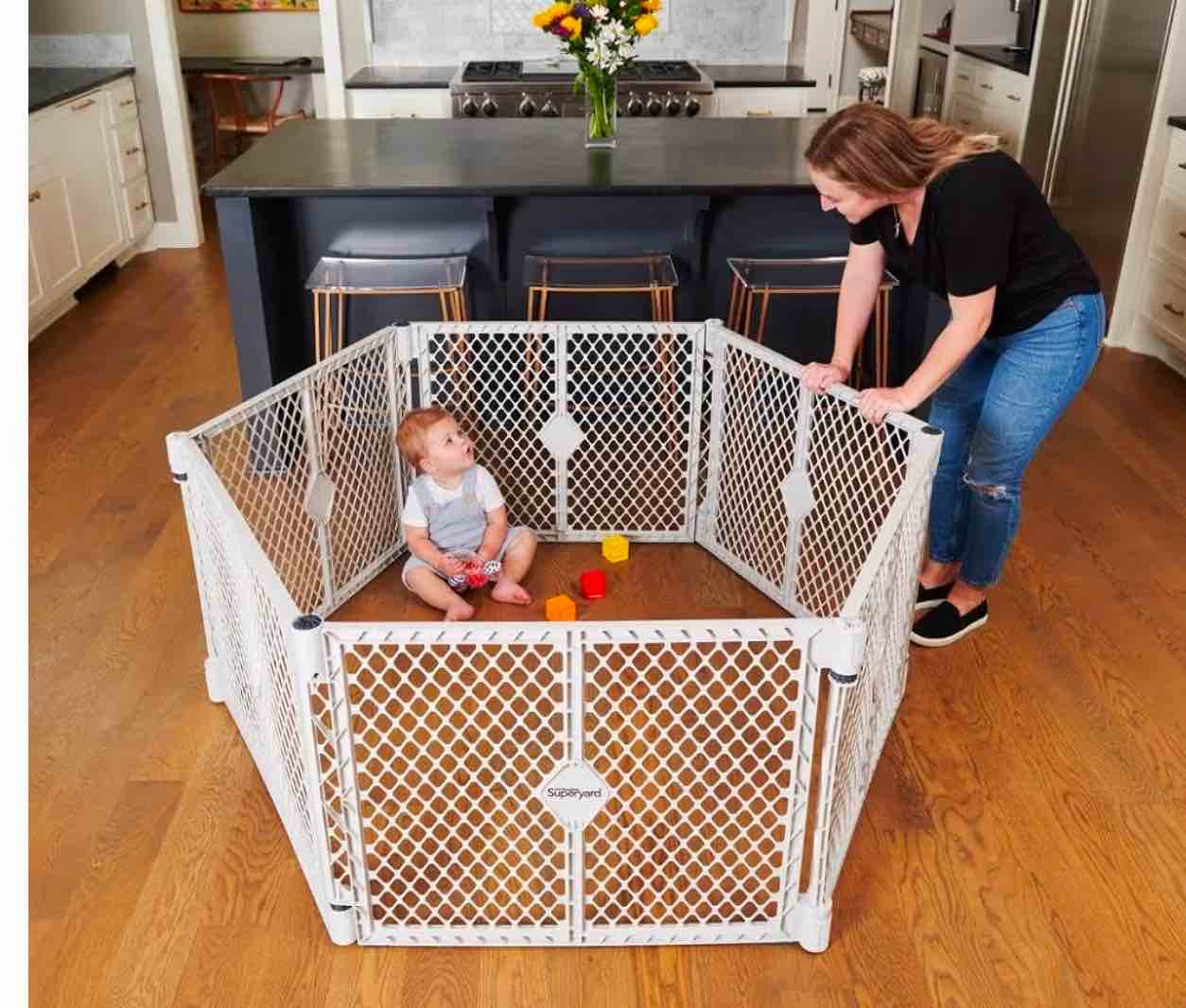 Toddleroo by North States Superyard 6 Panel Free Standing Play Yard, Indoor or Outdoor Baby Playpen, Baby Gate. Made in USA. 5.5 feet Corner to Corner Play Pen (26" Tall, Pewter)
