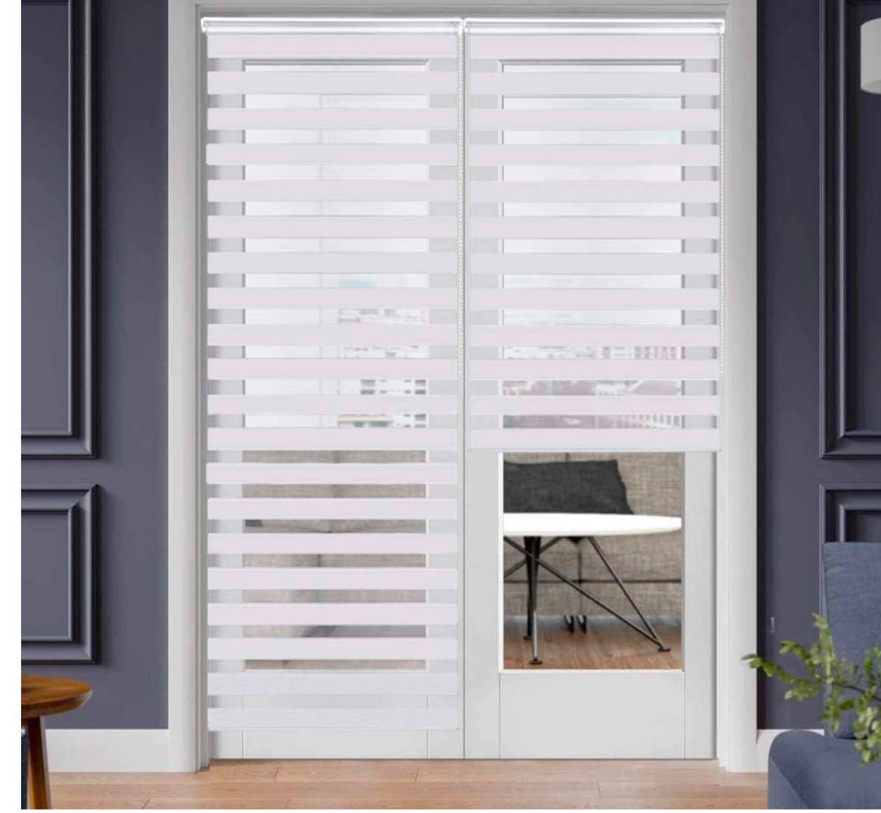 SEEYE Zebra Blinds for Windows - French Door Blinds Roller Dual Shades Light Control Window Treatments Horizontal Day and Night Sheer, 33.5" W x 90" H, White 