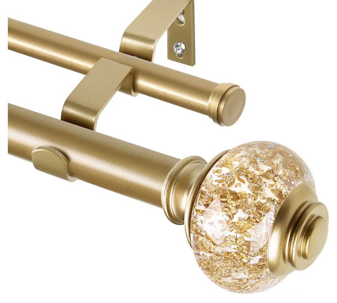 1 Inch Gold Double Curtain Rods 72 to 144 Inches (6 to 12 ft), USFOOK Drapery Rods for Windows, Telescoping Dual Curtain Rod with Luxury Translucent Finials