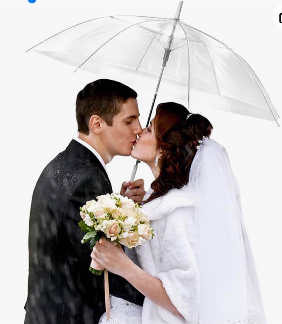 10 Pack Clear Wedding Umbrellas Auto Open Windproof Clear Umbrella Transparent Stick Umbrella with J Hook Handle Large Clear Bubble Umbrella Bulk for Outdoor Bride Groom Ceremony Adults Kids Rain