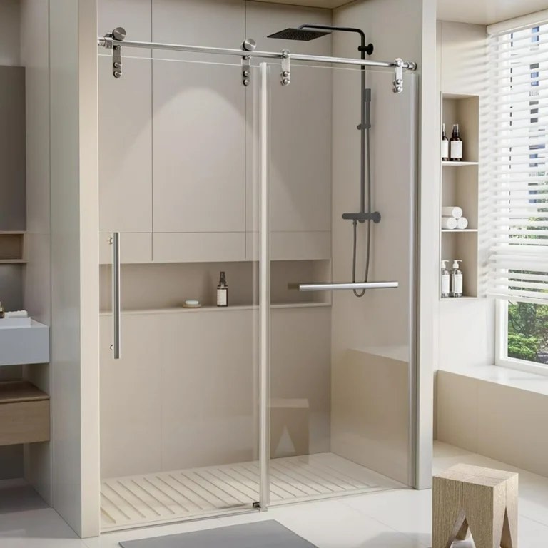 ABRUZZO Frameless Shower Door, Adjustable 60'' W x 76'' H Explosion-Proof Clear Glass Soft Closing Buffer, SD6075 Chrome