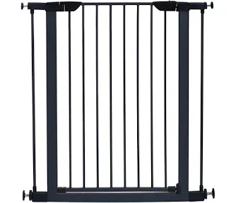 Babelio 26-43" No Bottom Bar Baby Gate for Babies, Elders and Pets, 2-in-1 Hardware Mount Dog Gate for The House, Stairs and Doorways, Safety Pet Gates with Large Walk Thru Door, Iron Black