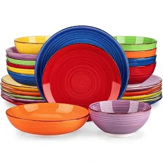 vancasso Bonita Stoneware Handpainted Multicolour Dinnerware Set - Assorted Colors - 24 Piece