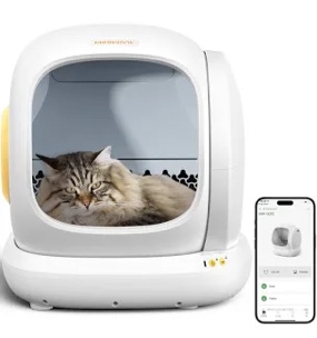 MeoWant Self-Cleaning Cat Litter Box, 75L Extra Large Open Automatic Cat Litter Box for Multi Cats, Integrated Safety Protection/APP Control/Odor Removal Smart Litter Box with Mat & Liner