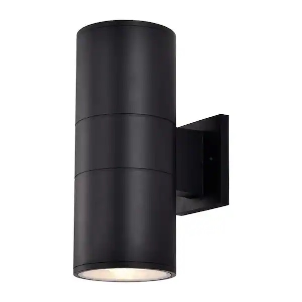 (Set of 6) 2-Light Matte Black Cylinder Outdoor Wall Lantern Sconce