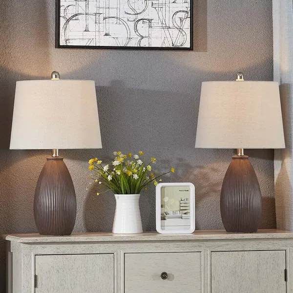 22.25" Ceramic Round Table Lamp (Set of 2) - Brown