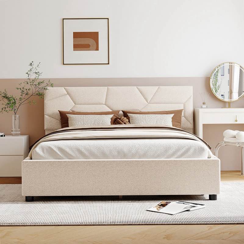 Donard Upholstered Platform Bed with Brick Pattern Headboard and 4 Drawers