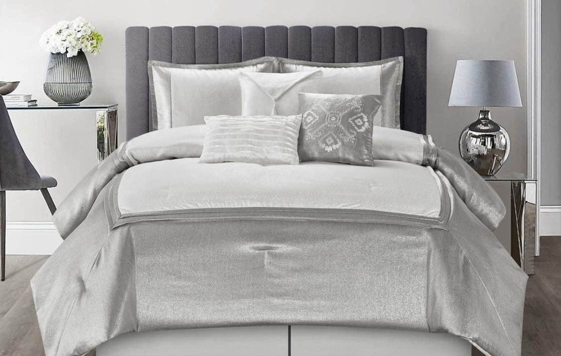 Prestyn 7 Piece Comforter Set, Silver 
