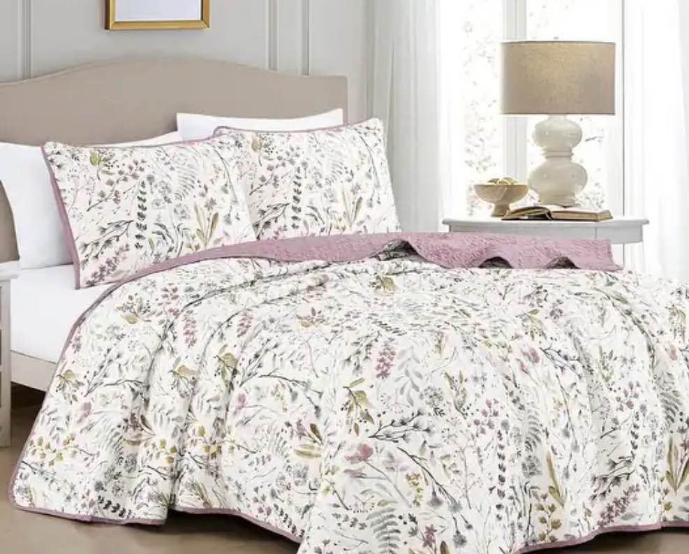 MarCielo 3 Piece Printed Quilt Set Lightweight Bedspread Set Lara - Queen