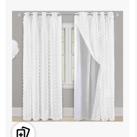 DriftAway Olivia Pinch Pleated Voile Sheer Blackout Curtain Embroidered with Pom Pom Single 52 x84  Off White