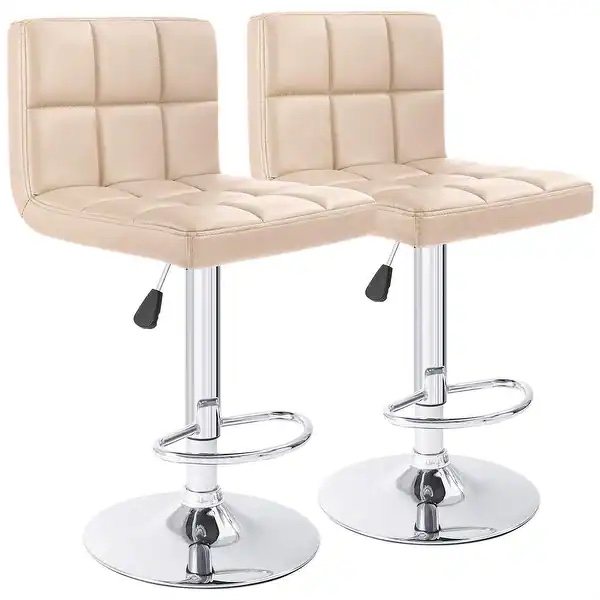 Bar Stools Adjustable Armless Swivel PU Leather Barstools Set of 2 - Cream