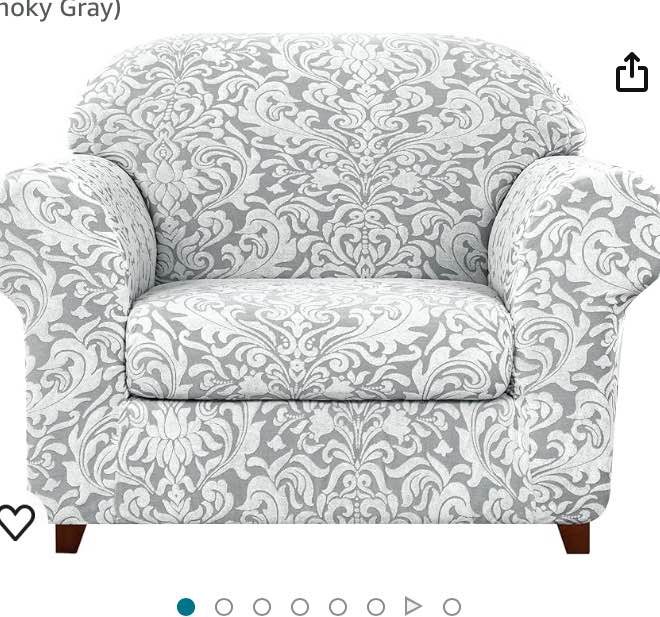 subrtex Chair Slipcovers, 2 Piece, Stretch Armchair Slipcover Sofa Cover Couch Cover Washable Furniture Protector, Jacquard Damask (Small, Light Gray)