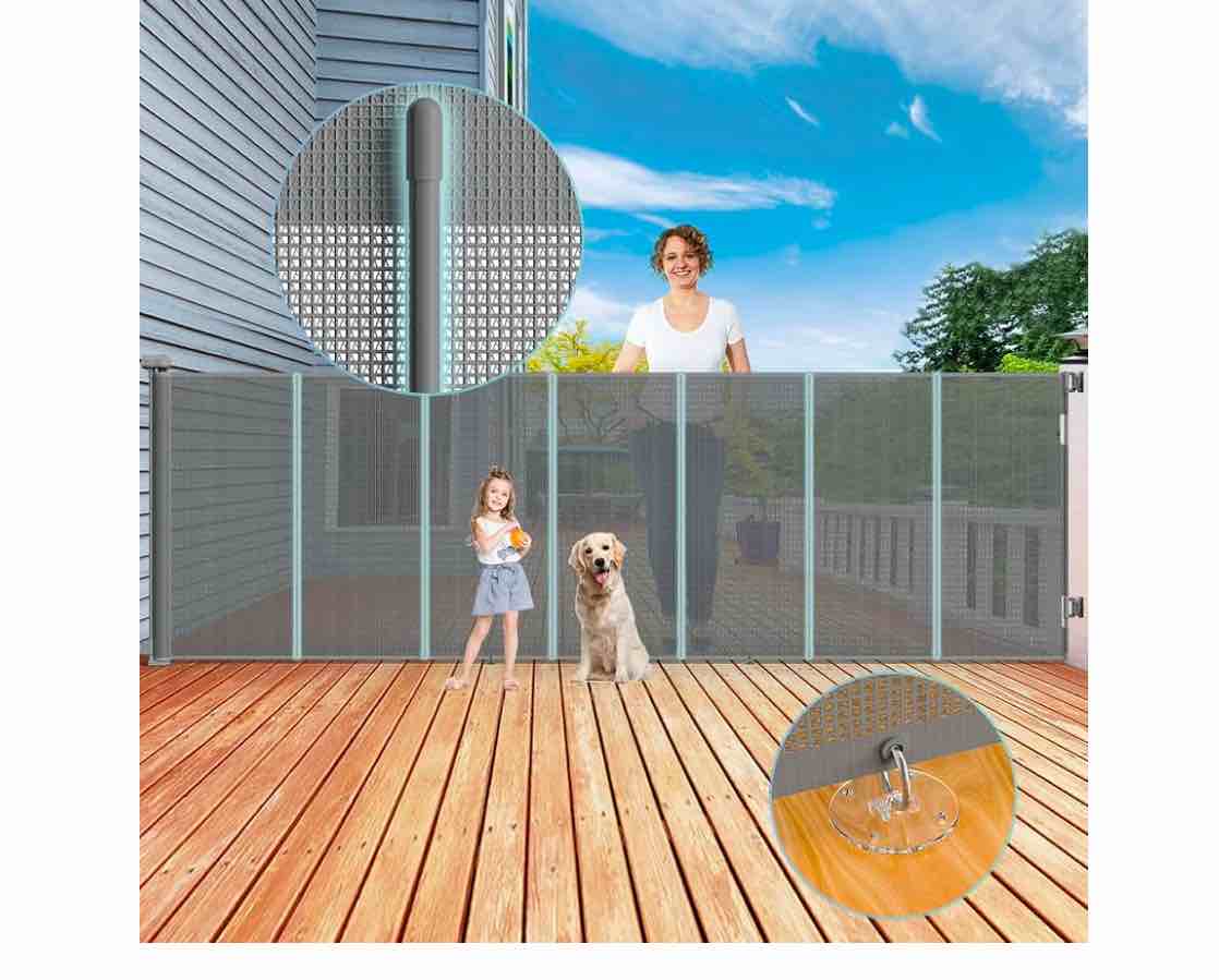 42'' Extra Tall Retractable Baby Gates Extra Wide 120'', Extra Long Retractable Baby Gate for Stairs, Retractable Dog Gate for Doorways, Indoor/Outdoor Retractable Gate for Deck - Grey