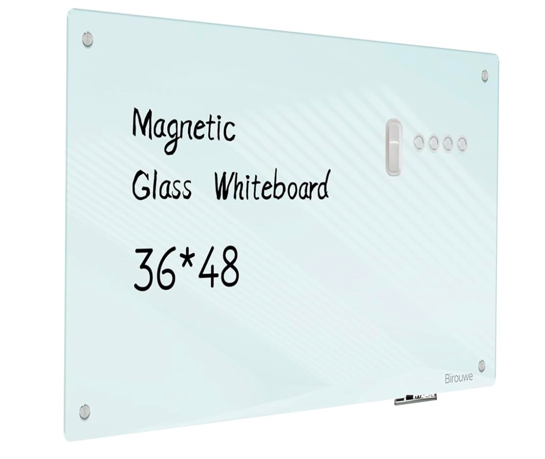Magnetic Glass Whiteboard - Glass Dry Erase Board 48"x36" Large Frameless Glass Board for Walls Office School and Home
