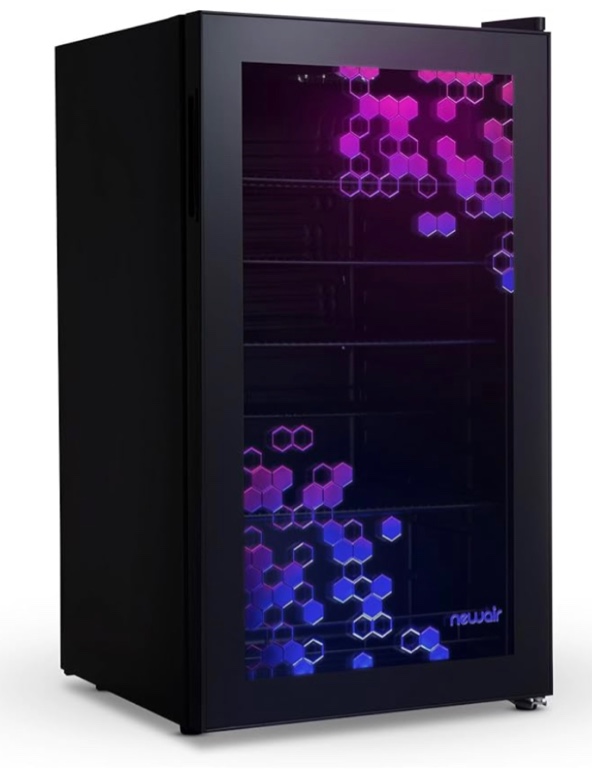 Newair | 126 Can Beverage Fridge with LED Color Changing Door | Prismatic Series Beverage Refrigerator with RGB HexaColor LED Lights, Mini Fridge for Gaming, Game Room, Party Festive Holiday Fridge