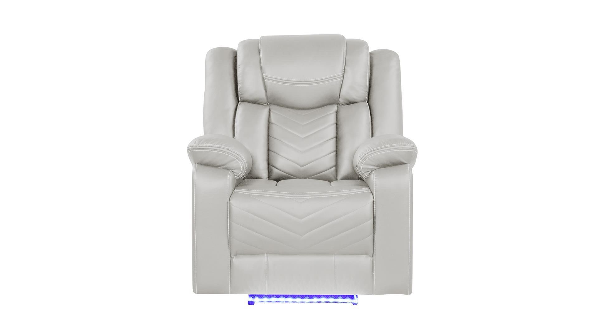 Condition photo showing New/Like New for galaxy ice faux leather upholstered tufted powered reclining