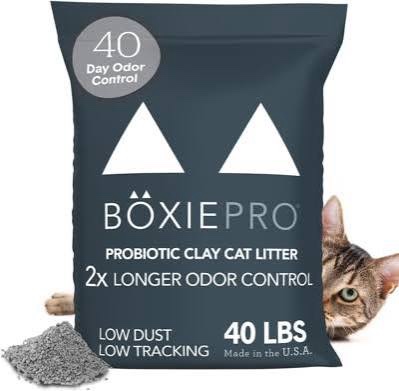 boxie probiotic cat litter 40 day natural odor control, 40lb clumping kitty litter (clay)