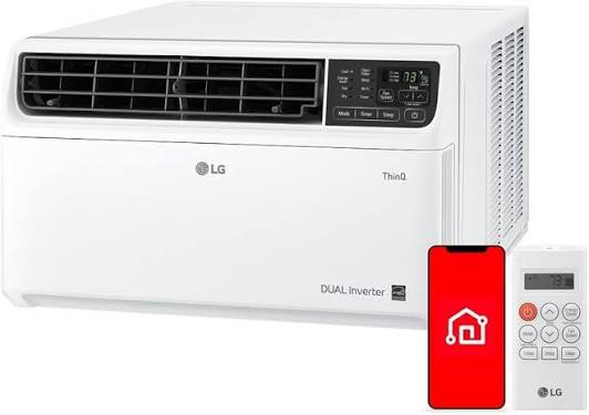 lg 14,000 btu dual inverter smart window air conditioner, 115v, cools 800 sq. ft. for bedroom, living room, apartment, quiet operation, energy star®, works with lg thinq, amazon alexa and hey google