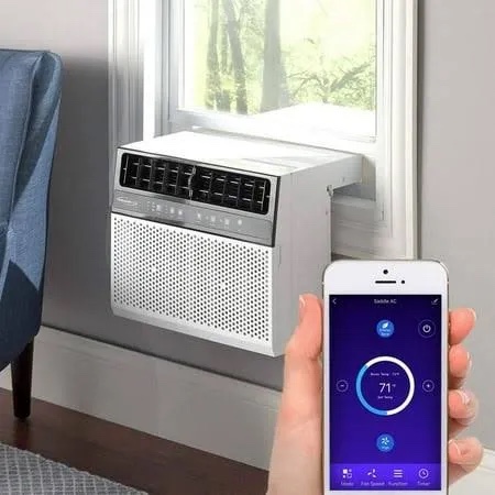 ge profile clearview window air conditioner unit, 8,300 btu, energy efficient cooling up to 350 sq ft., ultra quiet, smart home capable, includes remote, white