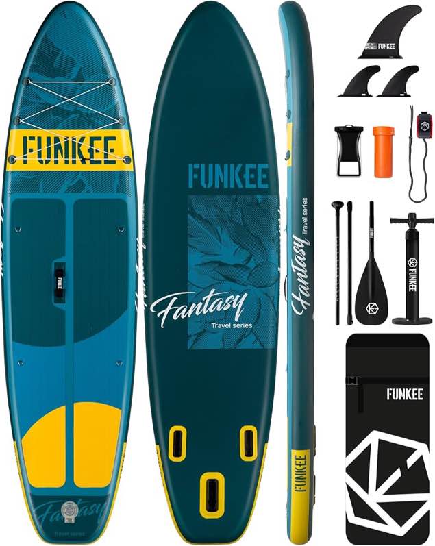 inflatable paddle board,stand up paddle board set, extra wide sup board with removable fin, floating paddle, hand pump, waterproof phone pouch,traveling board