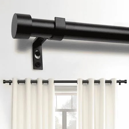 ivilon curtain rod for windows 72 to 144 inch - 1 inch telescoping drapery rod, 3 long sections, end cap finials, black