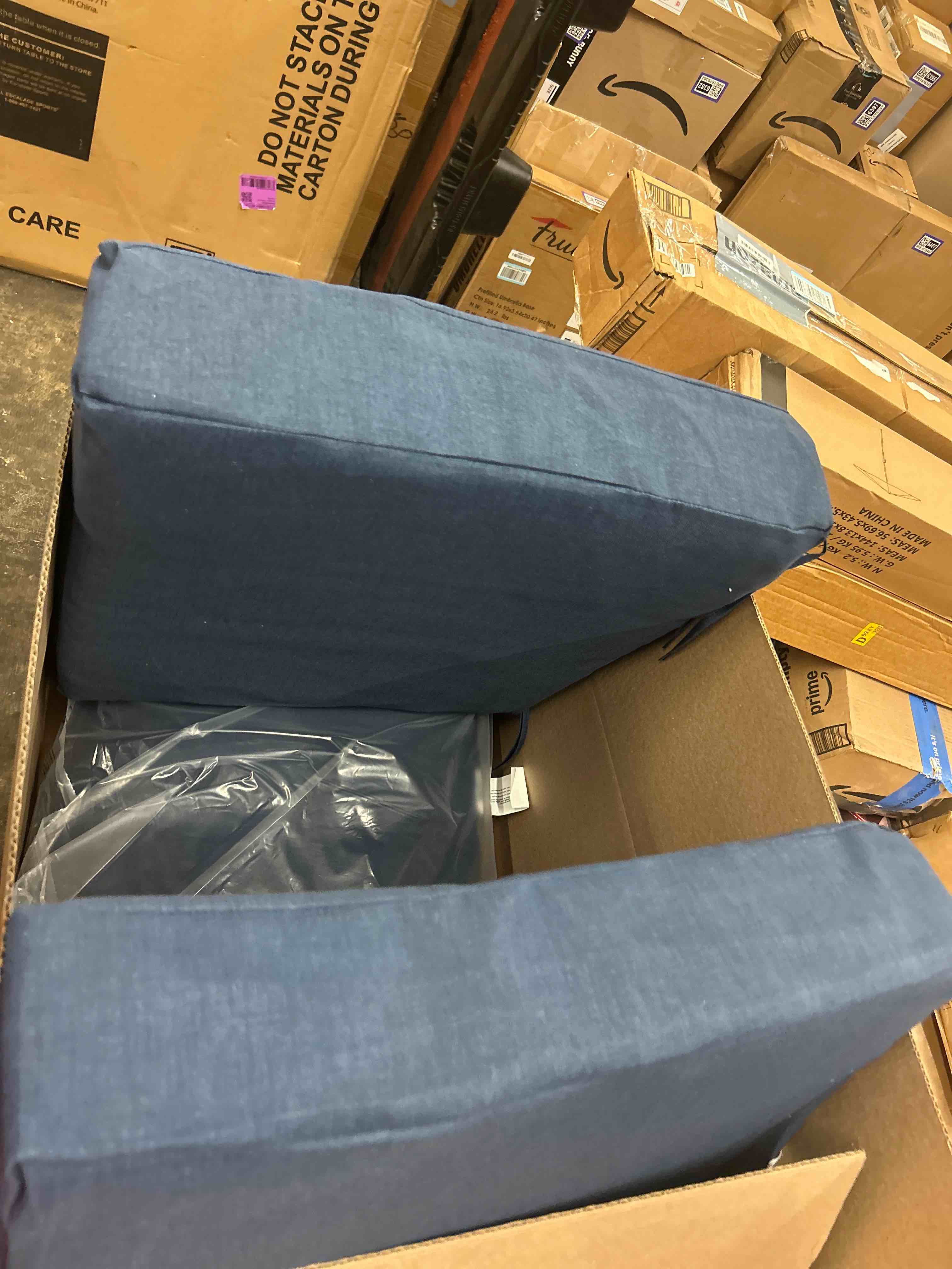 Condition photo showing New/Like New for arden deep seat outdoor chair cushion set (2-pack), 24 in x 24 in, weather-proof, rain-proof, fade resistant patio cushion set for chair, sofa, and couch sapphire blue leala | outdoor sofa, couch, conversation set, weather-proof, rain-proof, fade resistant for chair, mold and mildew resistant