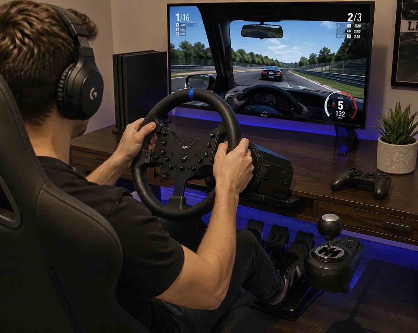 pxn v99 force feedback racing wheel, with pedals and shifter | detachable 270°/900° steering wheel, hall pedals & h-shifter - for pc, xbox series x|s, xbox one, and ps4