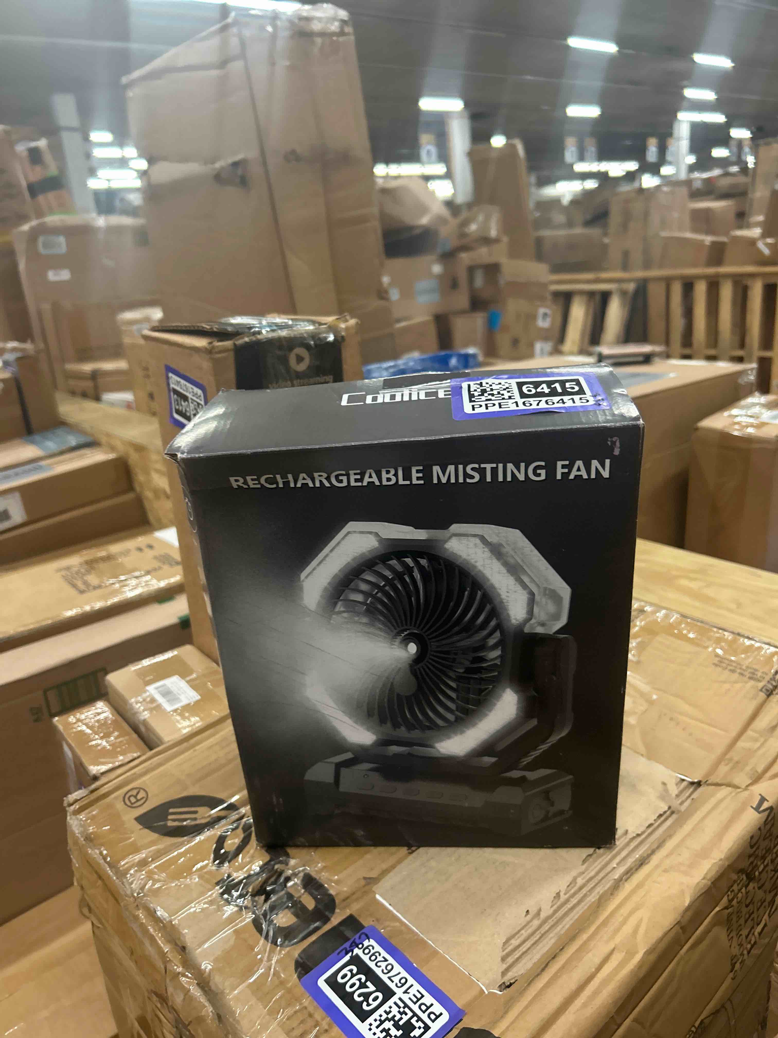 Condition photo showing New/Like New for misting fan, portable camping fans with 9oz water tank, 24000mah rechargeable fan with 4 speed, battery powered fans with 120h cooling, last 5h mist, 2 mist modes, light, outsides/summer essential