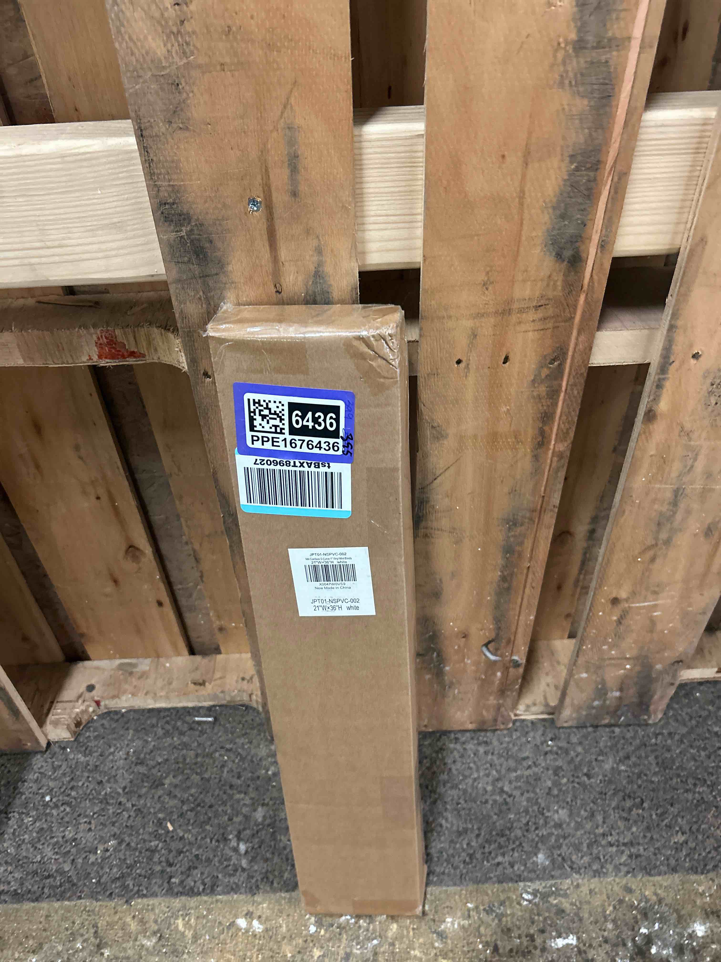 Condition photo showing New/Like New for lazblinds no drill vinyl mini blinds, 21" w x 36" h, white | s-shaped slats create a tighter seal, ideal for bedrooms, kitchens & bathrooms
