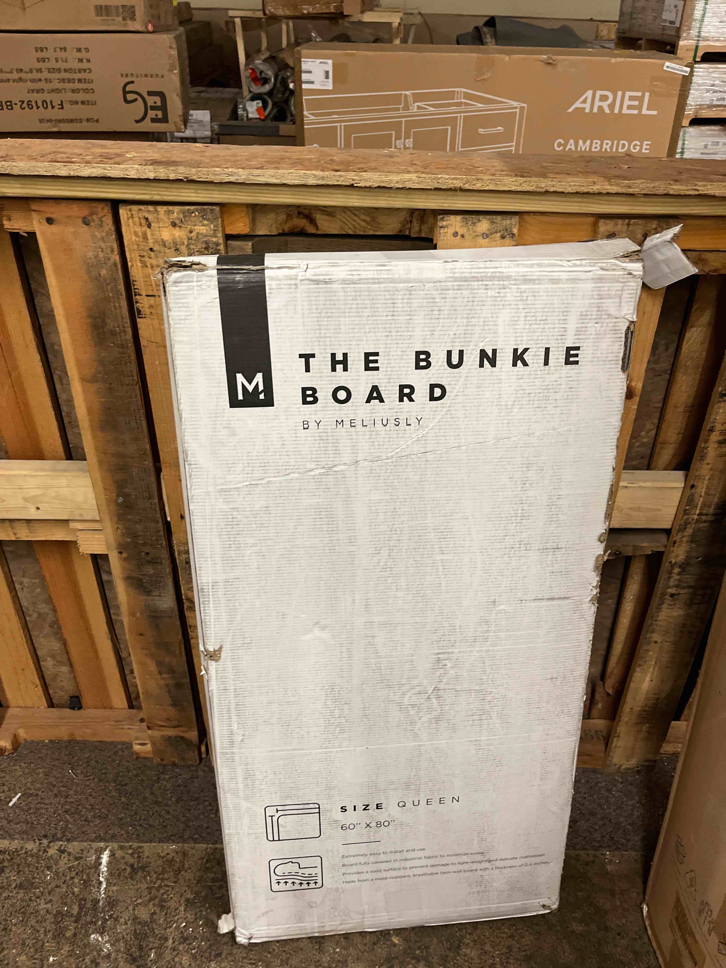 Condition photo showing New/Like New for queen bunkie board 60x80 - heavy duty vertical wood bed slats | slatsure box spring alternative - foldable wood mattress support for platform bed frames, under 2.5" spacing, non-slip