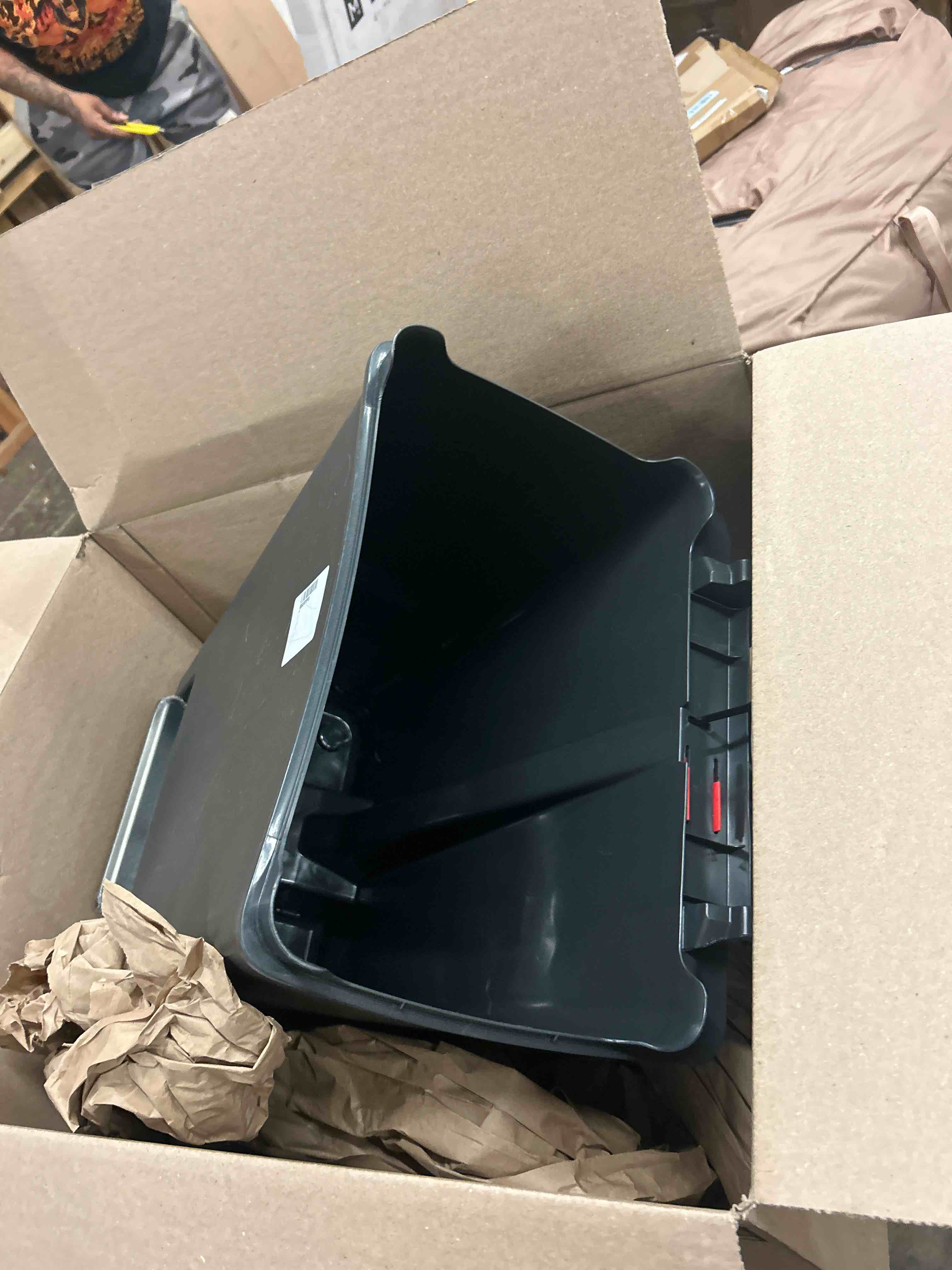 Condition photo showing New/Like New for rubbermaid premier series iii step-on trash can for home and kitchen, with stainless steel rim, 12.4 gallon, charcoal, for home/kitchen/garage/apartment/office