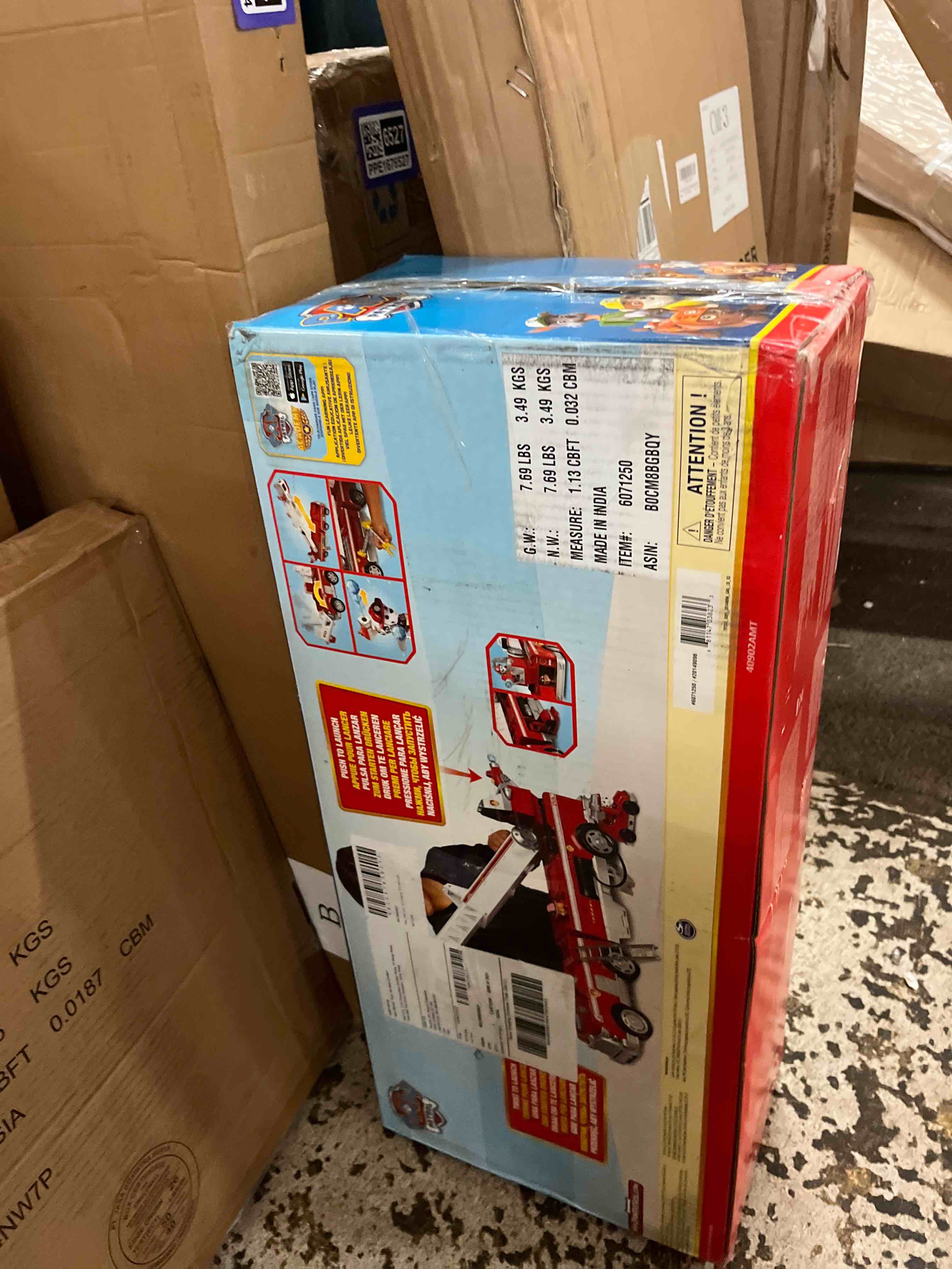 Condition photo showing New/Like New for paw patrol ultimate rescue fire truck with 2 ft. ladder, lights, sounds, a mini toy car, chase, marshall & skye figures, toys for boys & girls ages 3+