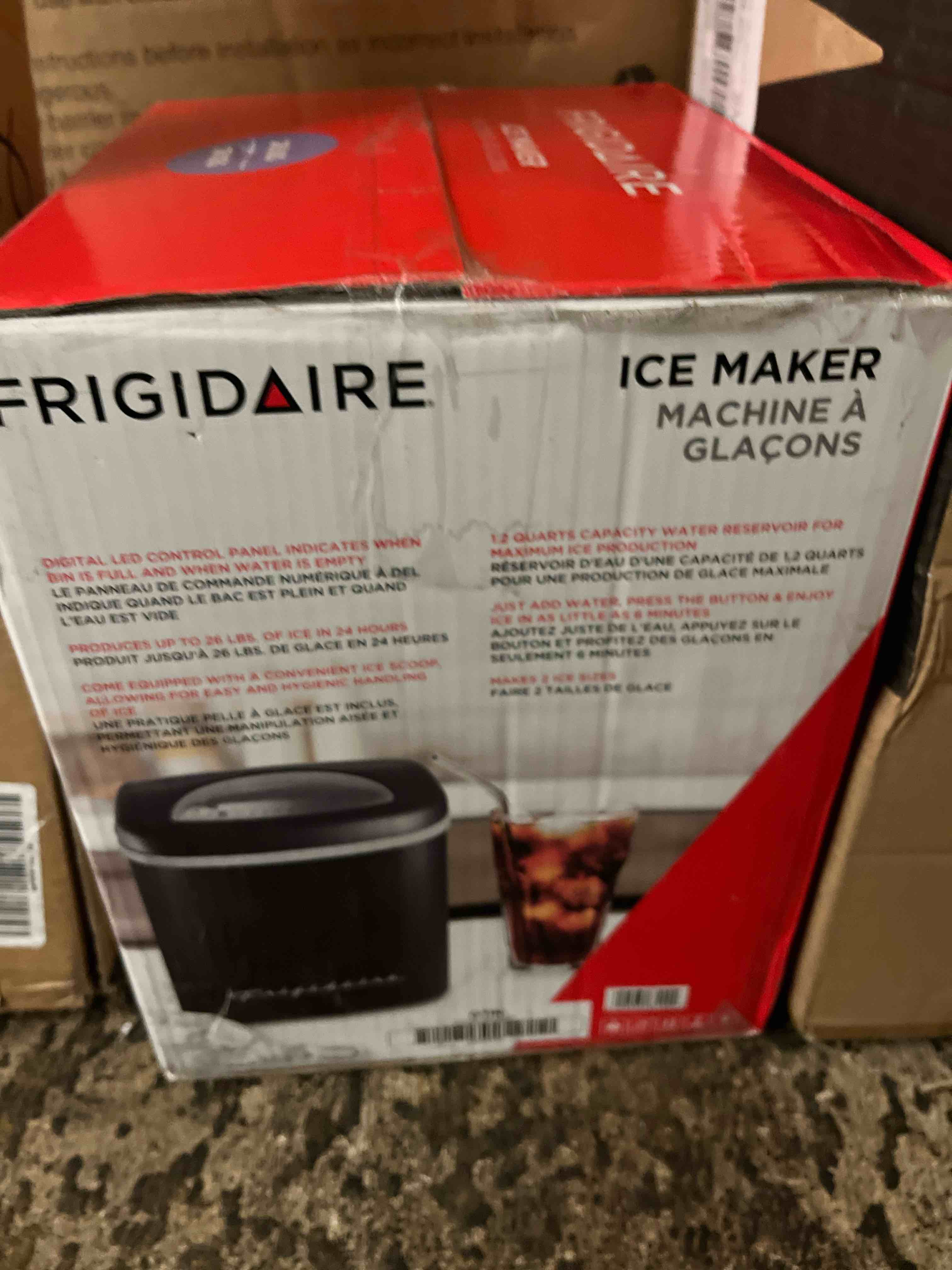 Condition photo showing New/Like New for frigidaire efic128amzblk compact countertop ice maker, 26 lb per day, black