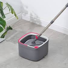 true & tidy true clean mop and bucket system, includes square spin, dual compartment mop bucket and 2 thick machine washable pads