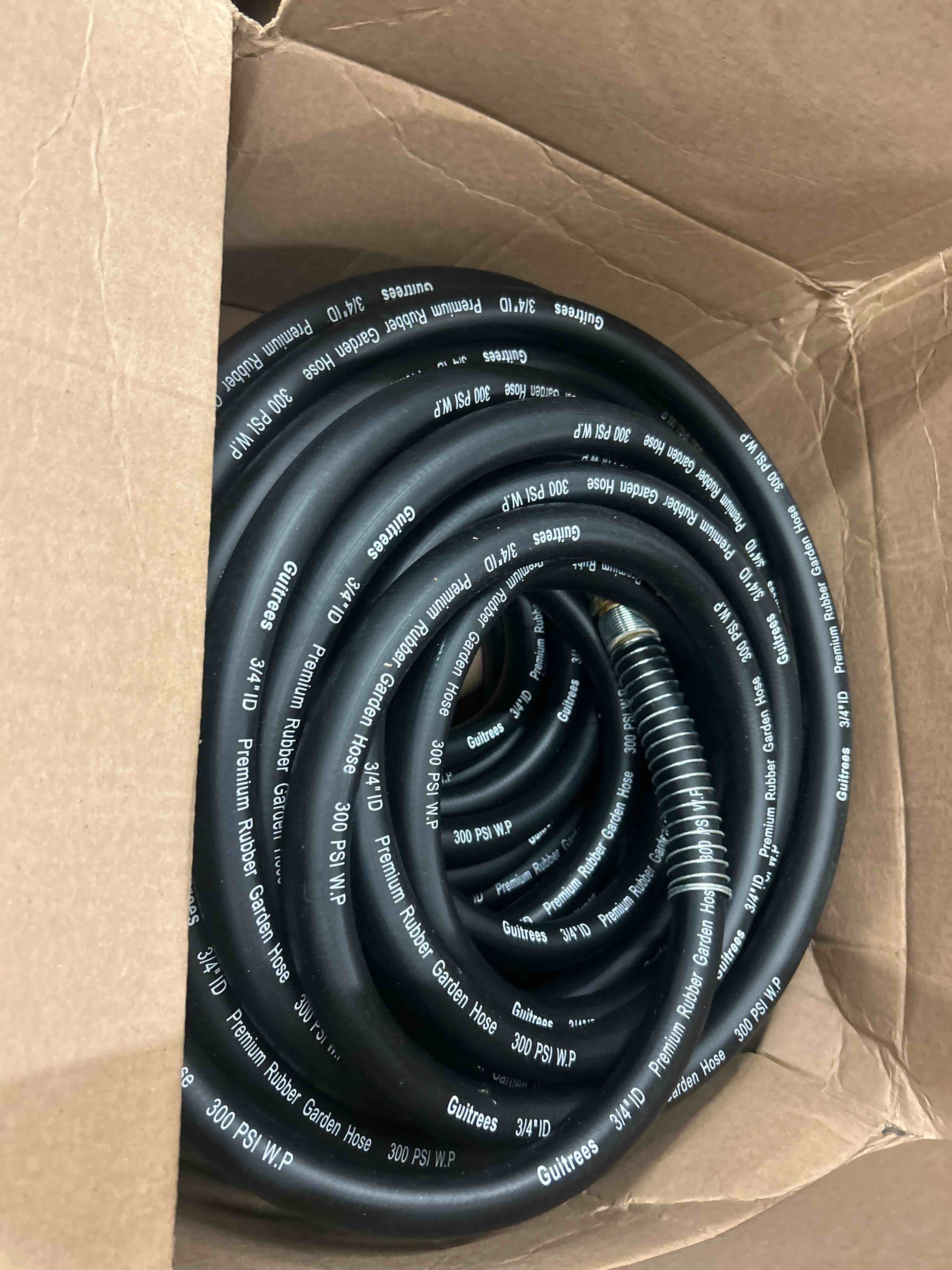 Condition photo showing New/Like New for guitrees 50ft 5/8 heavy duty rubber garden hose - 300psi working, 1000psi burst - hot/cold water - five-layered braiding for durability - versatile for gardening, agriculture, construction(black)