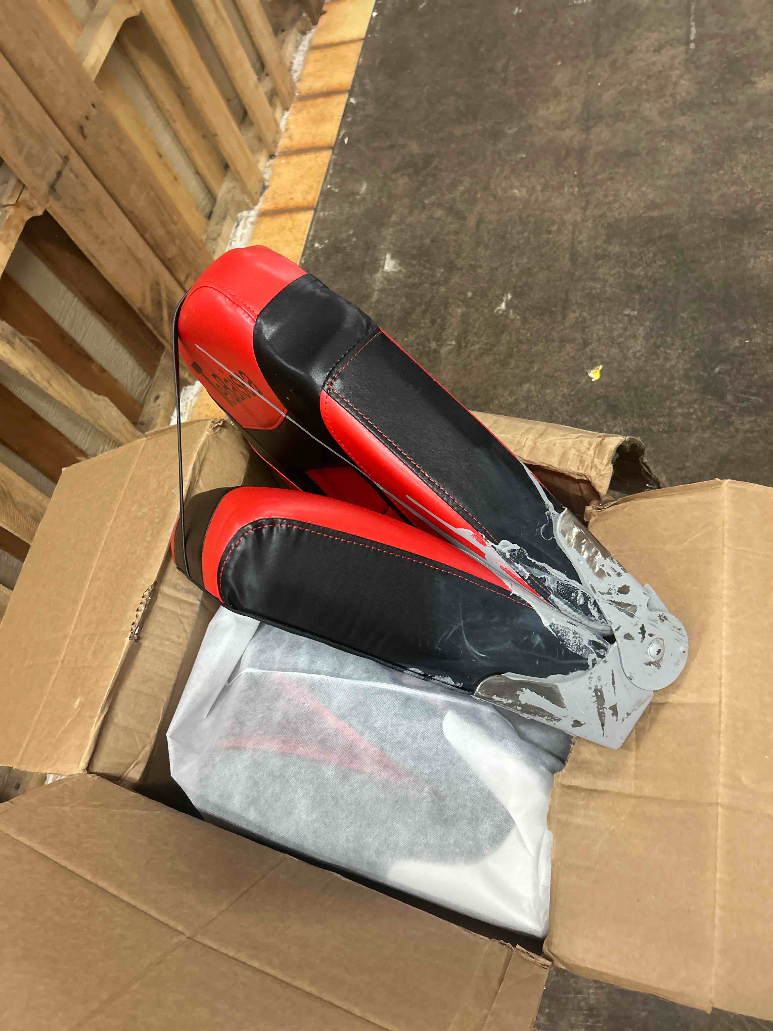Condition photo showing Good Condition for folding boat seats low back 2 pack, waterproof fishing boat captain chairs, stainless steel hinges and microfibre leather includes 4 stainless steel screws, red and black
