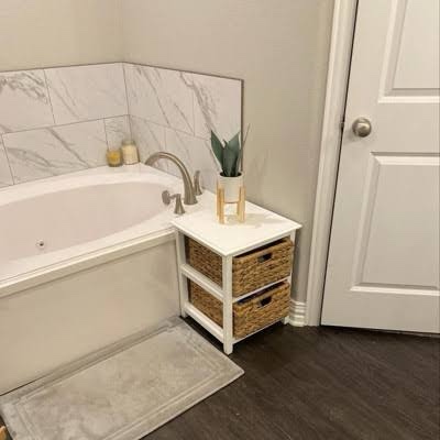 Condition photo showing New/Like New for osp home furnishings - seabrook two-tier storage unit with natural baskets - white
