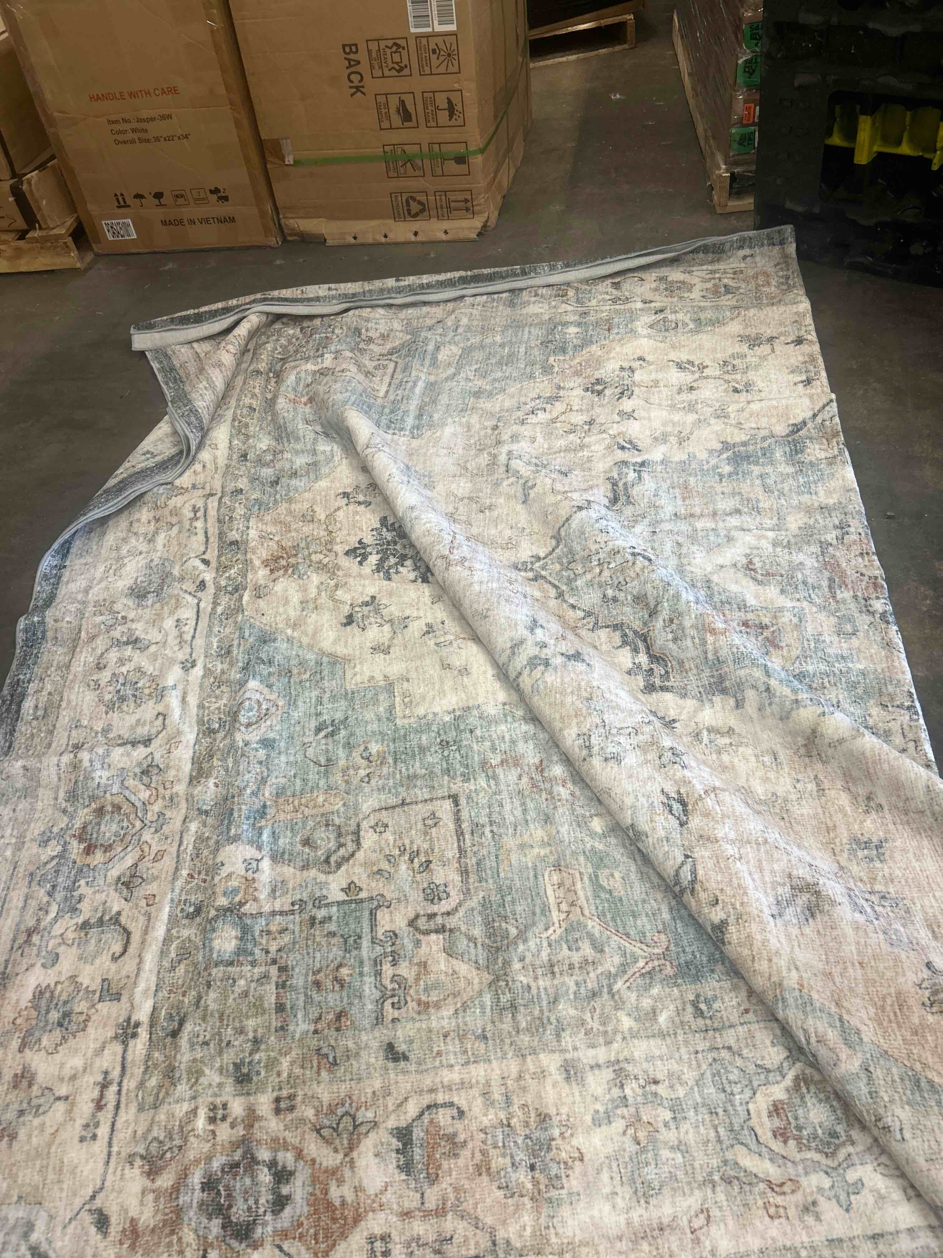 Condition photo showing New/Like New for bloom rugs washable non-slip 9' x 12' rug - beige/blue traditional area rug for living room, bedroom, dining room, and kitchen - exact size: 9' x 12'
