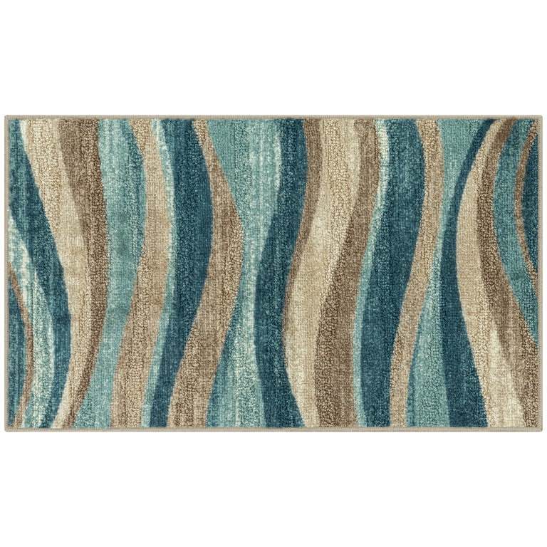 Condition photo showing New/Like New for 7 ft x 10 ft mainstays geometric blue brown waves indoor entryway area rug