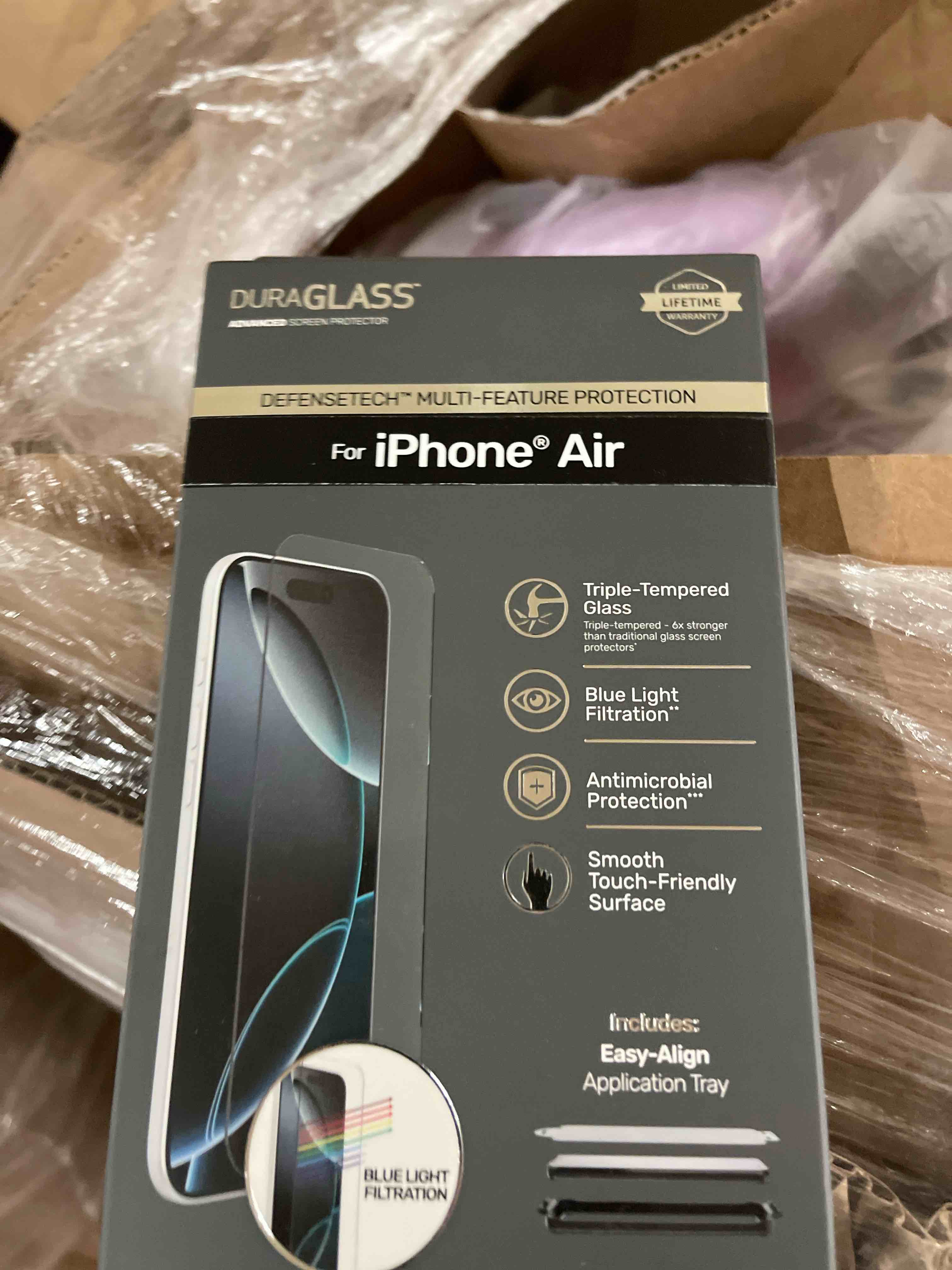 Condition photo showing New/Like New for duraglass defensetech glass screen protector with blue light filtering for iphone air