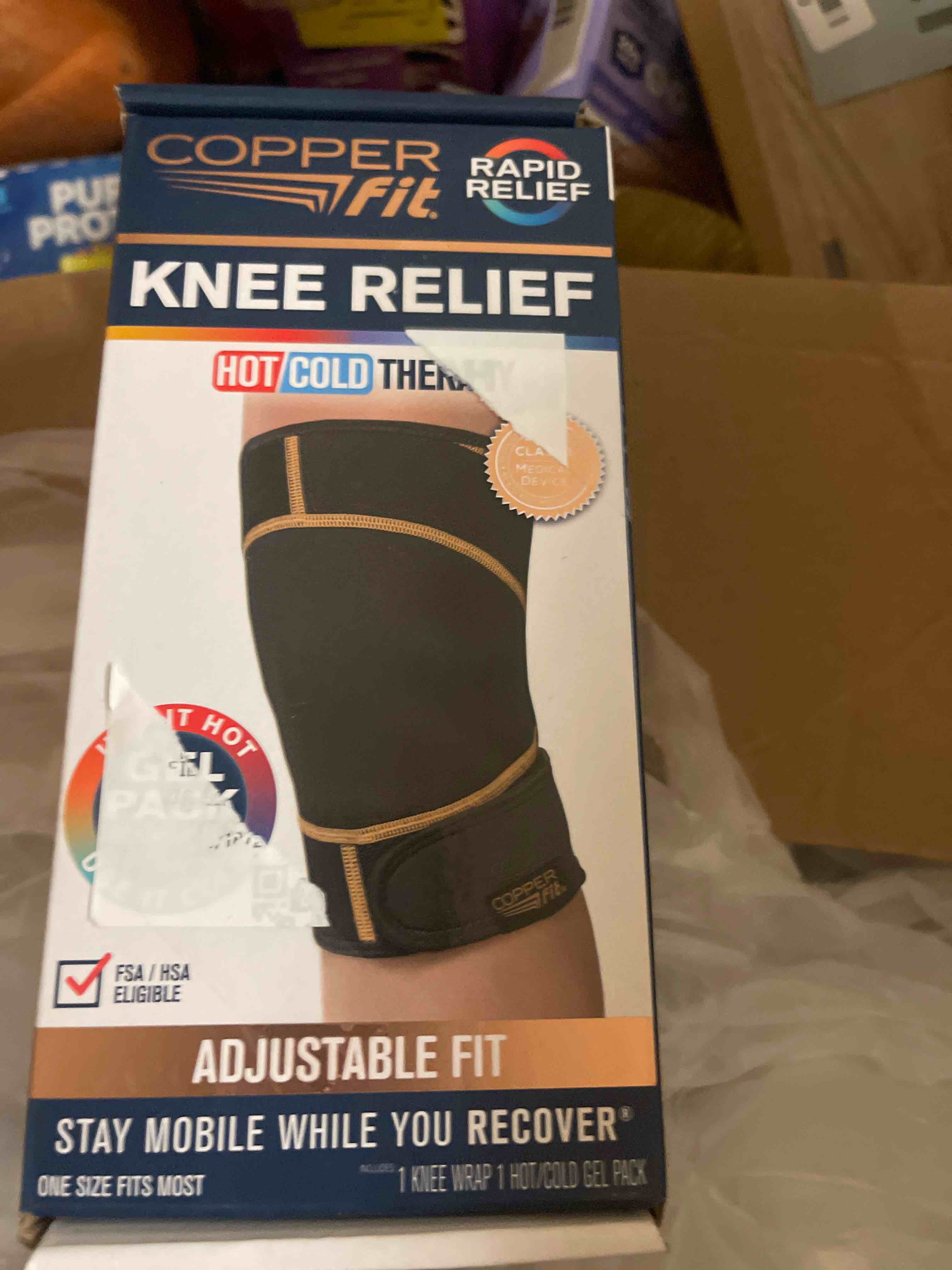 Condition photo showing New/Like New for copper fit unisex adult rapid relief knee wrap with hold/cold therapy abdominal support, black, adjustable