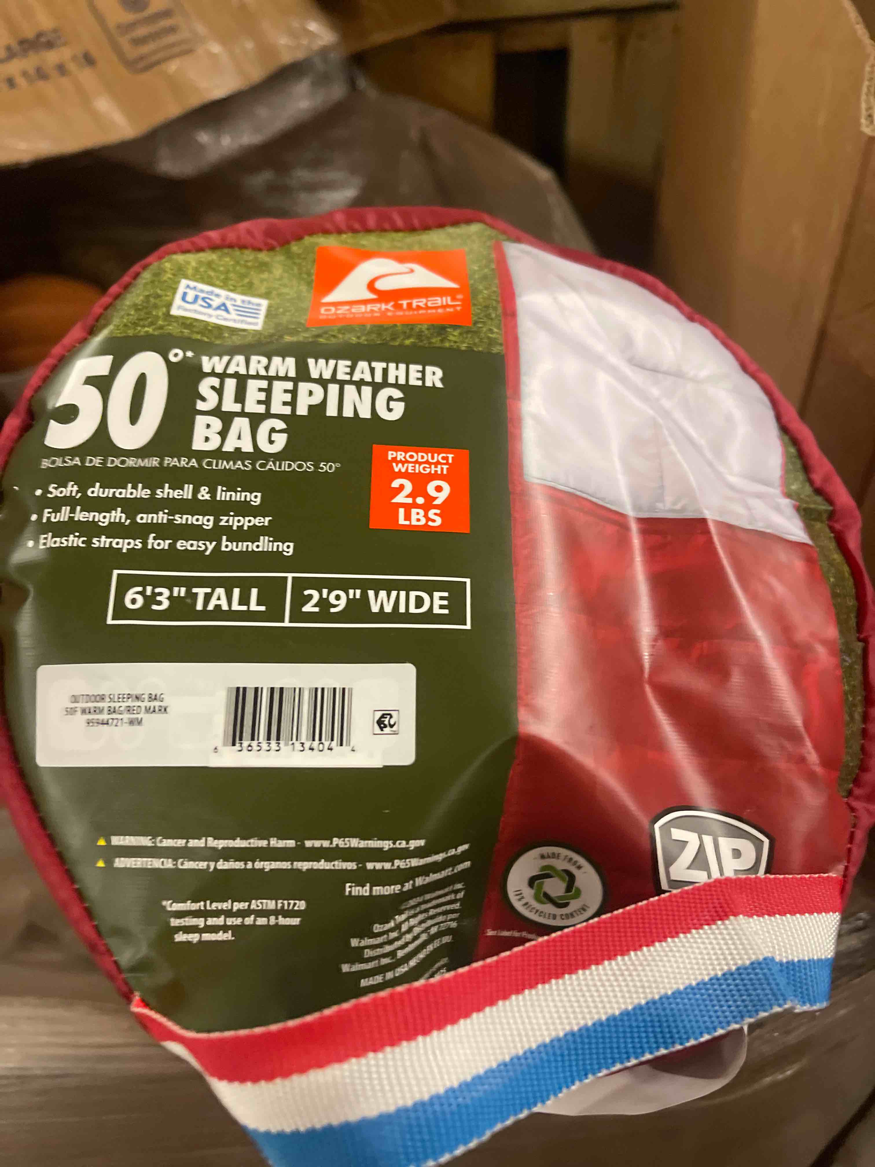 Condition photo showing New/Like New for ozark trail 50-degree warm weather rectangular sleeping bag red 33 x75