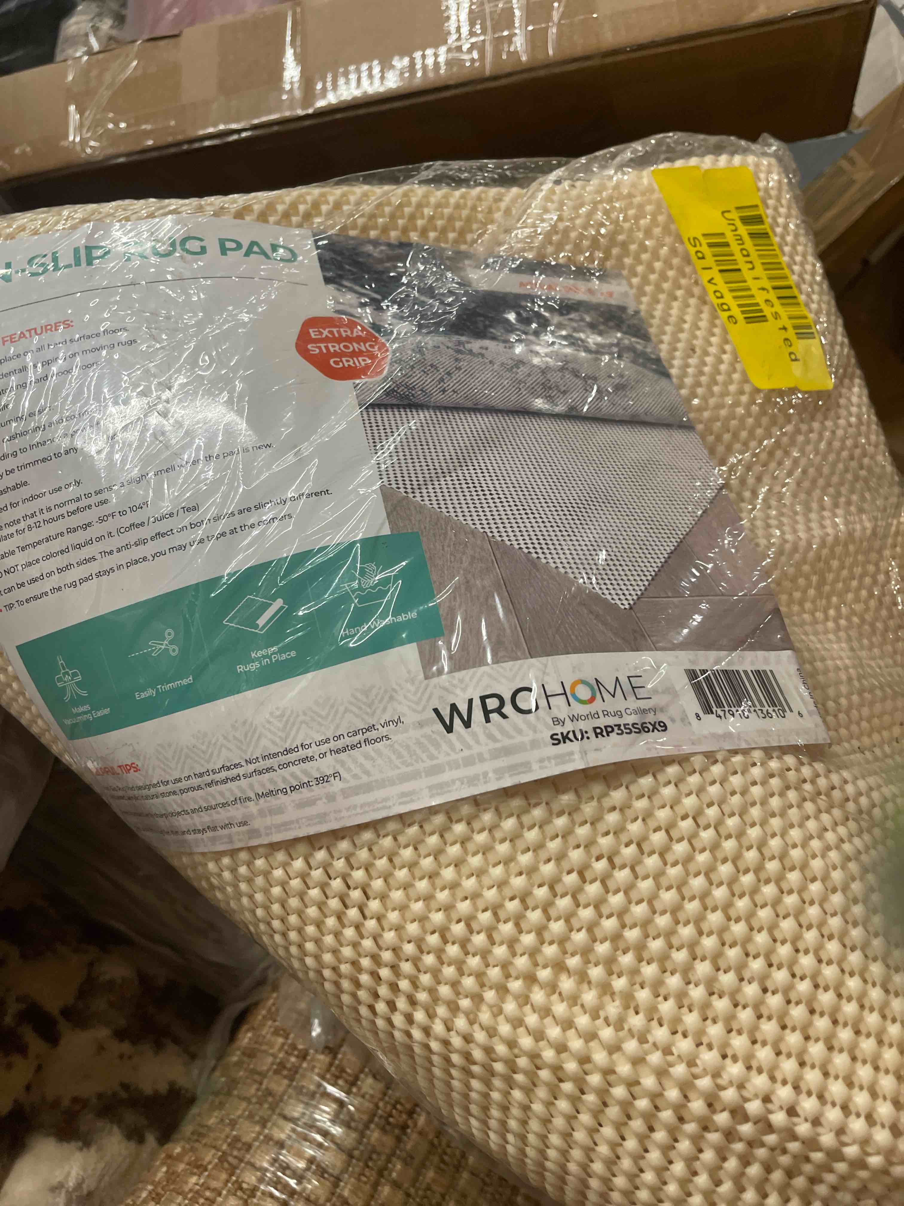 Condition photo showing New/Like New for wrghome cushioned non slip rug pad for hard surfaces - cream 6 x9