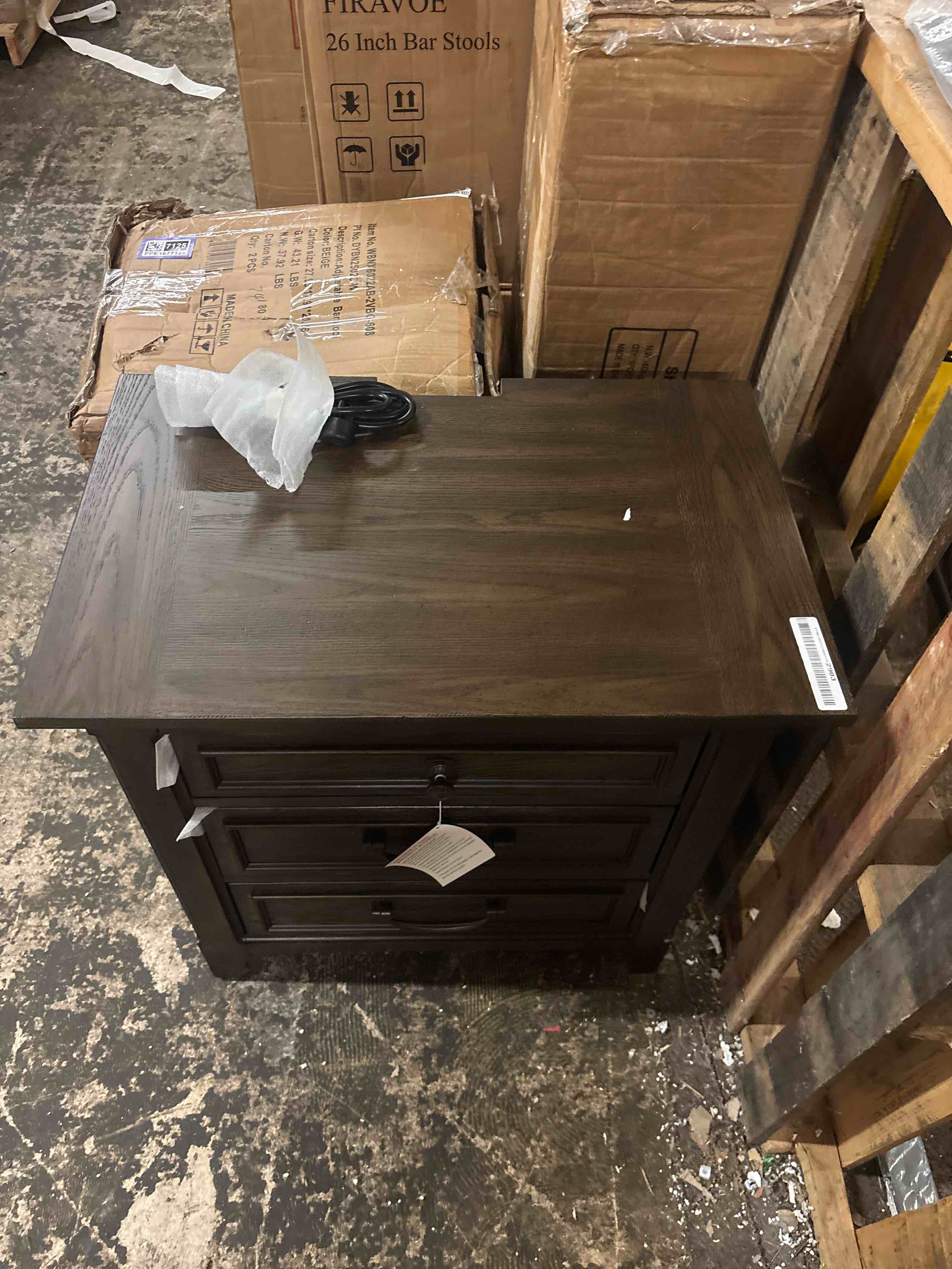 Condition photo showing New/Like New for trelawny 3-drawer nightstand with charging station